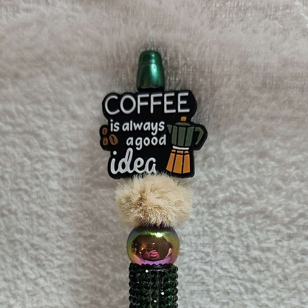 Green and Gold Coffee-Themed Pen